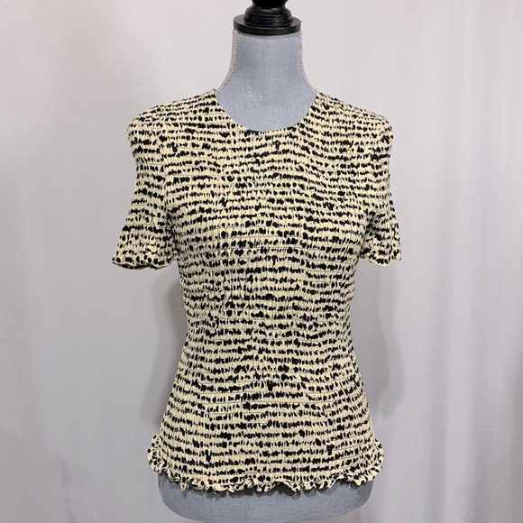 PROENZA Schouler White Label polkadot smocked top short sleeve crewneck zip back - Picture 11 of 11